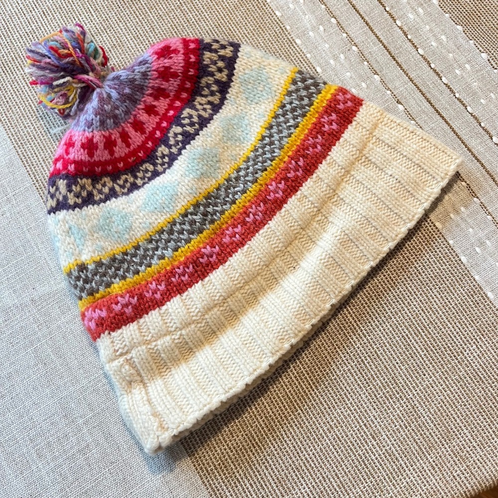 Vintage Gap Womens Fair Isle Knit Striped Beanie Pom Pom Multi Color One Size